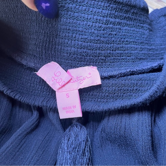 Lilly Pulitzer Navy Blue Joelle Off Shoulder Mini‎ Short Dress Coastal Summer - Picture 3 of 15